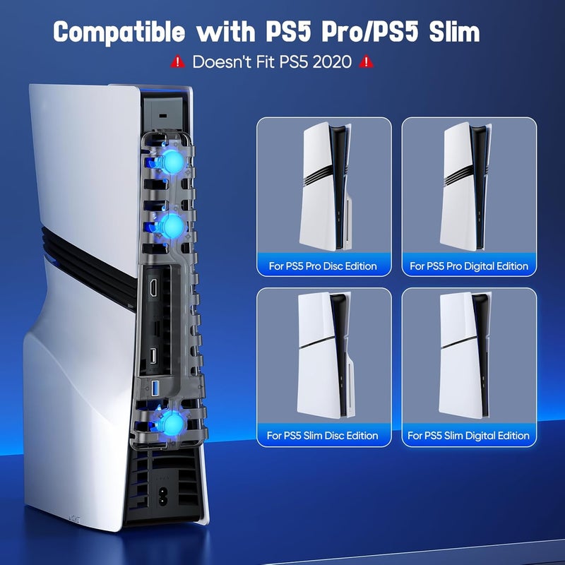 FASTSNAIL Cooling Fan for PS5 Pro/Slim Console, Auto Fan Speed Adjustable by Temperature, Auto Power On/Off & Manual Mode, 3 High-Speed Fans & USB 3.0 Port for PlayStation5 Pro/Slim - Image 4